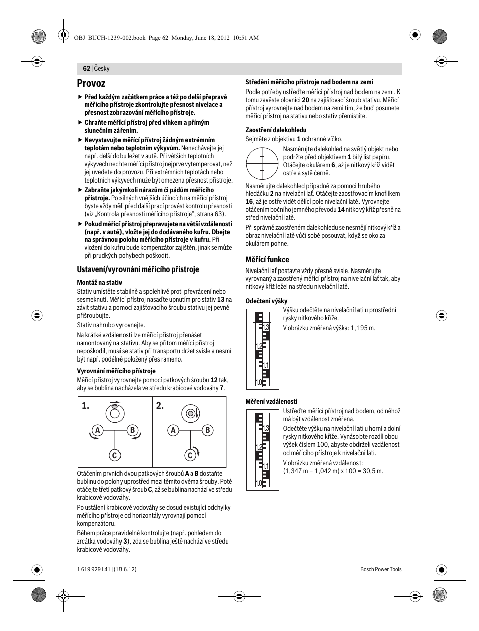 Provoz | Bosch GOL Professional 20 D User Manual | Page 62 / 144