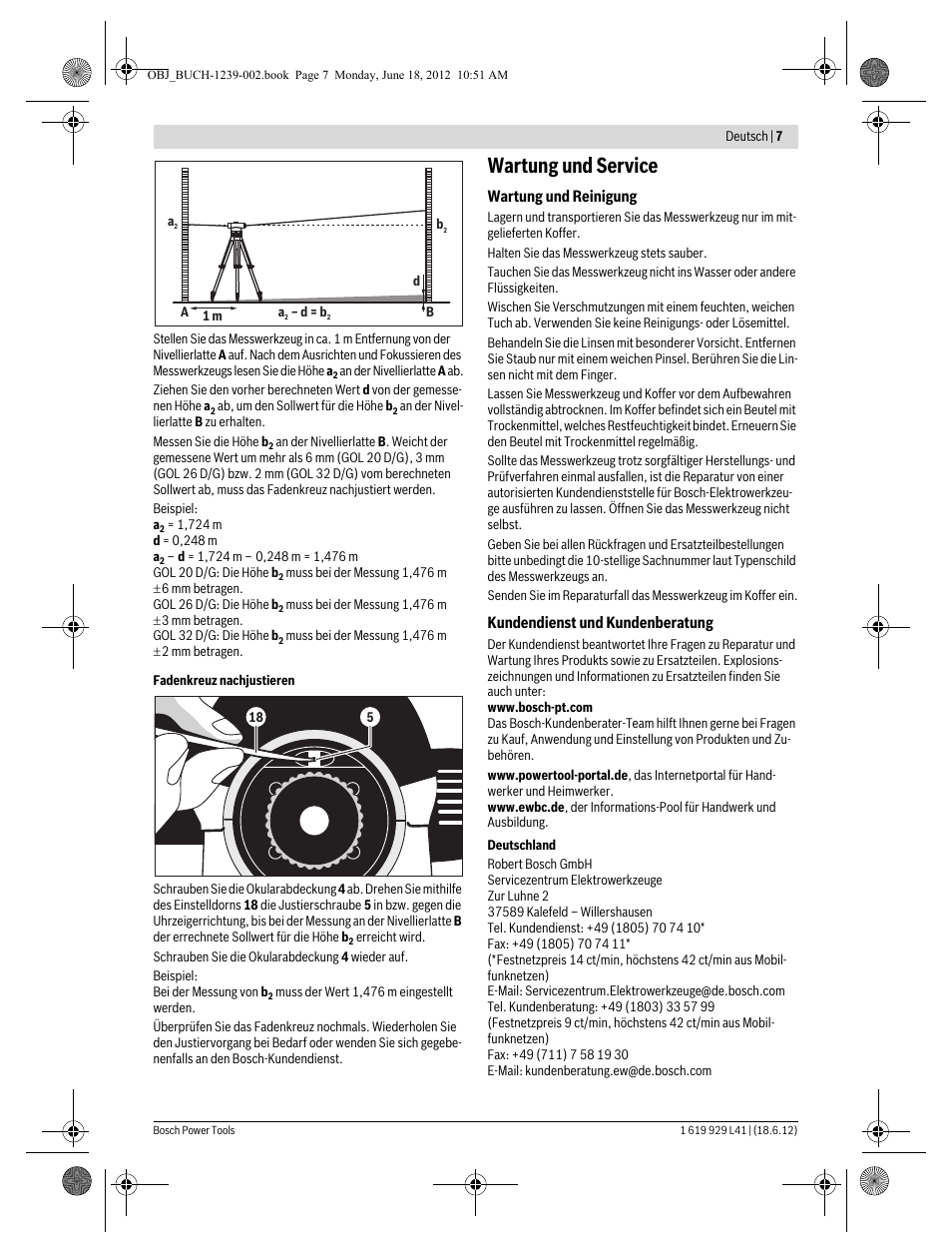 Wartung und service | Bosch GOL Professional 20 D User Manual | Page 7 / 144