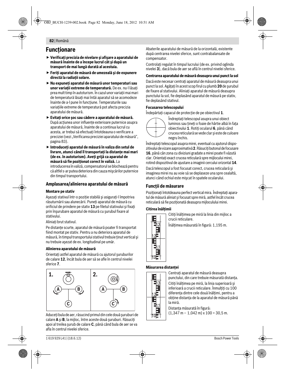 Funcţionare | Bosch GOL Professional 20 D User Manual | Page 82 / 144