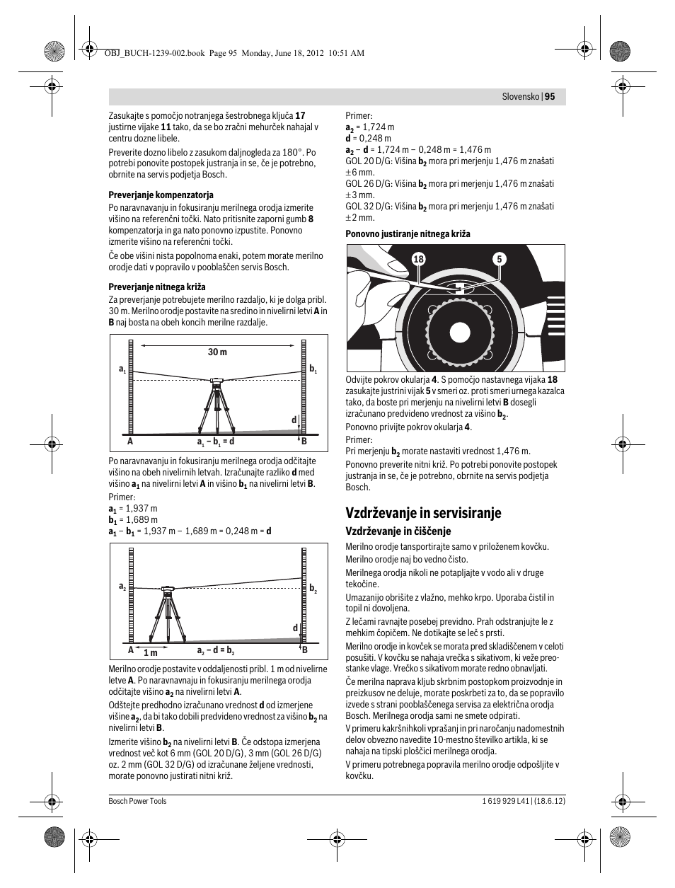Vzdrževanje in servisiranje | Bosch GOL Professional 20 D User Manual | Page 95 / 144