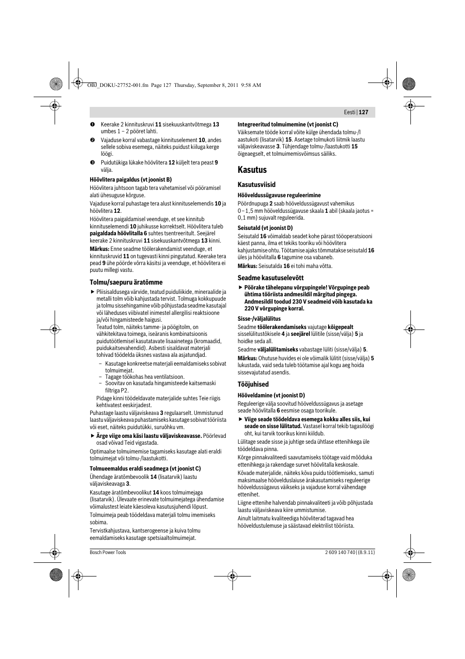 Kasutus | Bosch GHO 15-82 Professional User Manual | Page 127 / 139