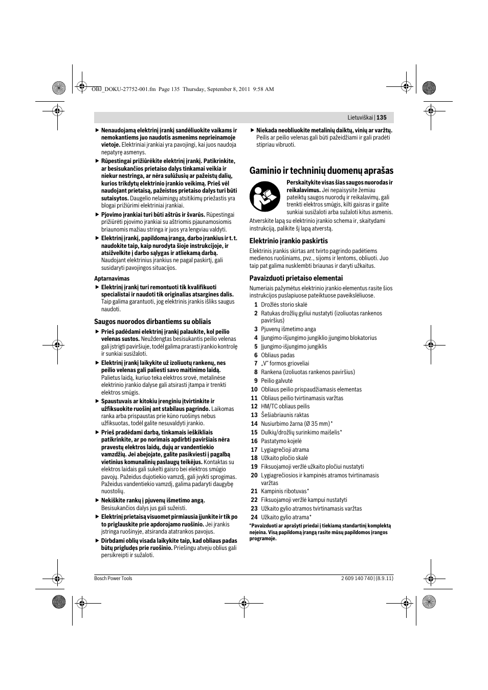 Gaminio ir techninių duomenų aprašas | Bosch GHO 15-82 Professional User Manual | Page 135 / 139