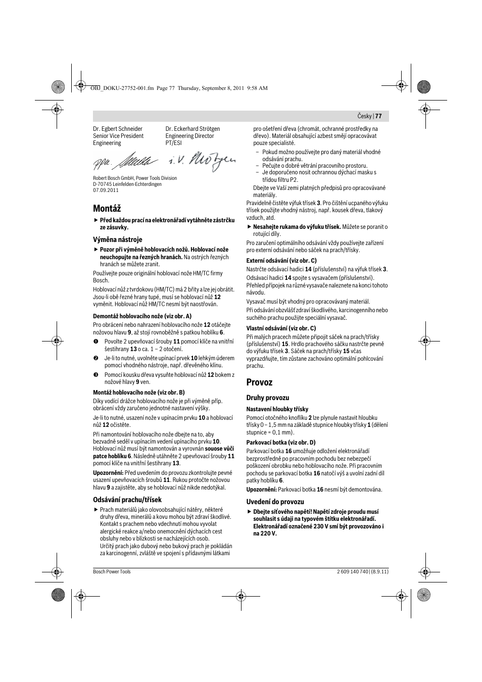 Montáž, Provoz | Bosch GHO 15-82 Professional User Manual | Page 77 / 139