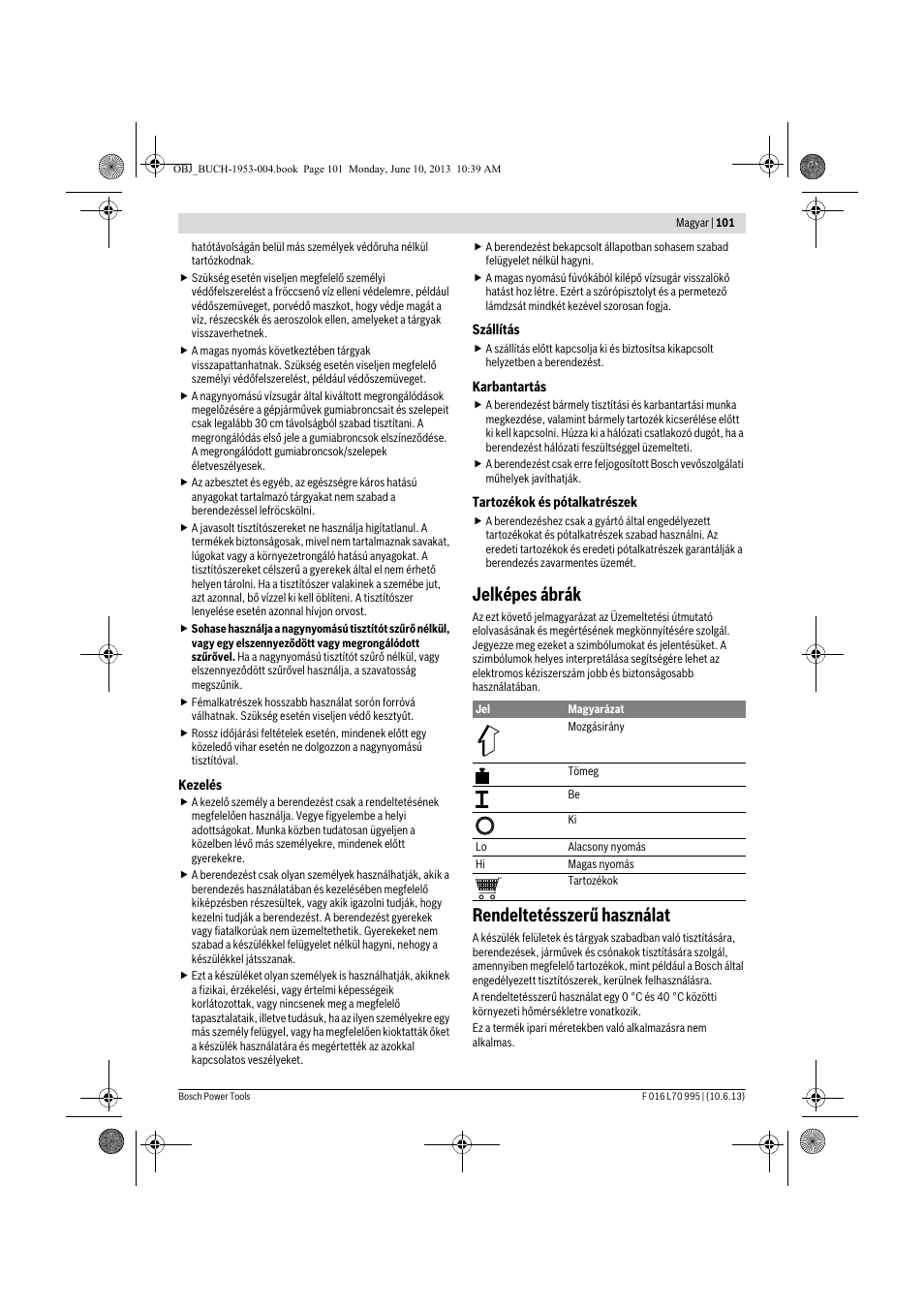 Jelképes ábrák, Rendeltetésszerű használat | Bosch AQT 35-12 User Manual | Page 101 / 205