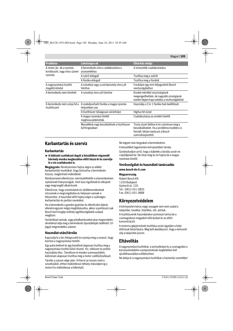 Karbantartás és szerviz, Környezetvédelem, Eltávolítás | Bosch AQT 35-12 User Manual | Page 105 / 205