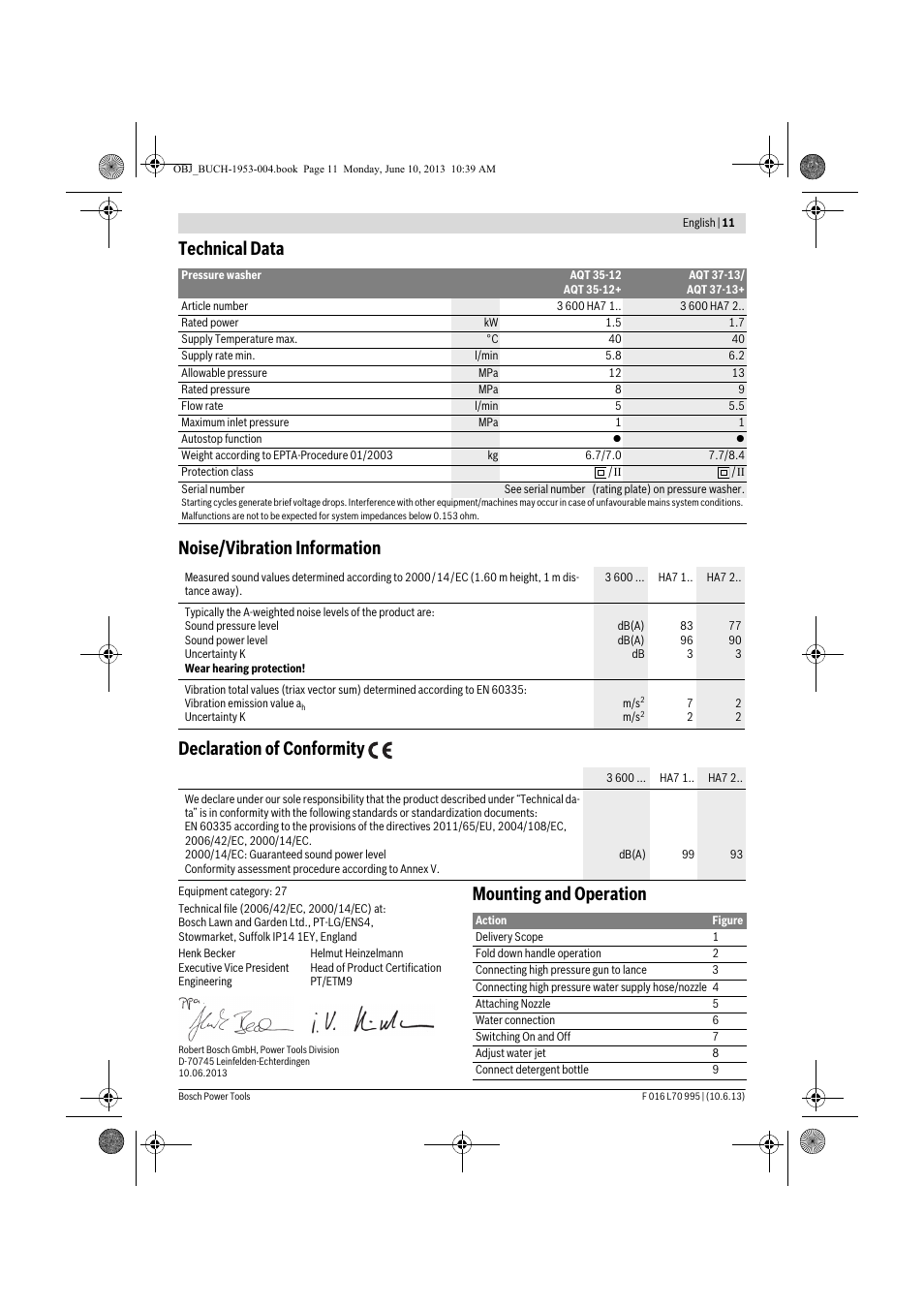 Mounting and operation | Bosch AQT 35-12 User Manual | Page 11 / 205