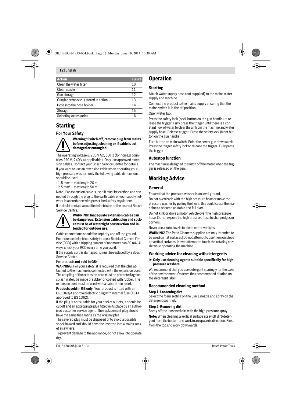 Starting, Operation, Working advice | Bosch AQT 35-12 User Manual | Page 12 / 205
