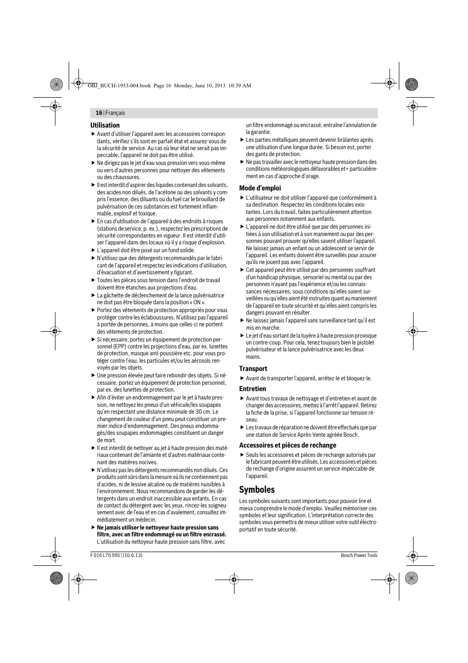 Symboles | Bosch AQT 35-12 User Manual | Page 16 / 205