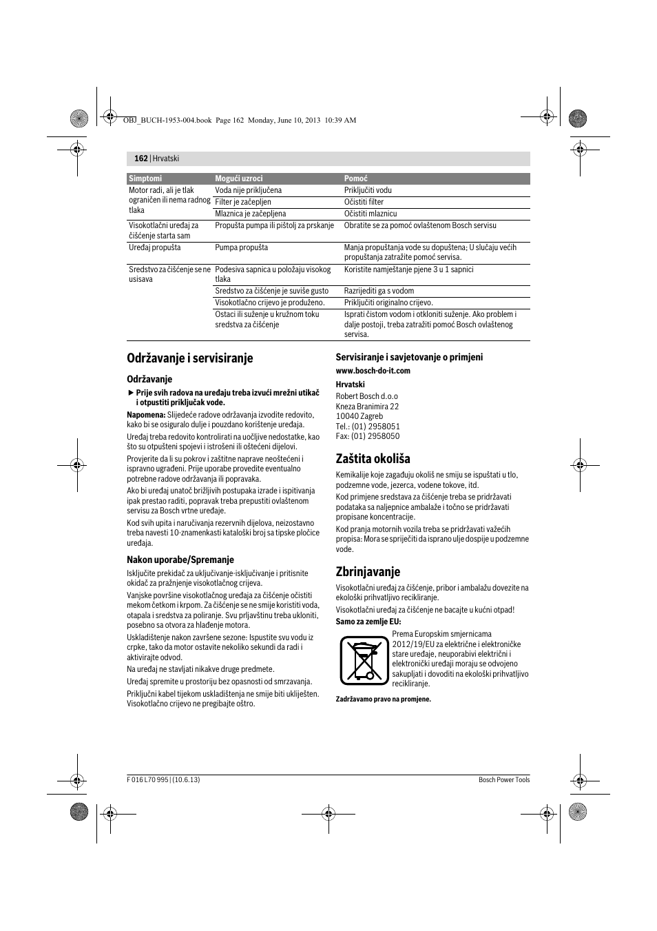 Održavanje i servisiranje, Zaštita okoliša, Zbrinjavanje | Bosch AQT 35-12 User Manual | Page 162 / 205
