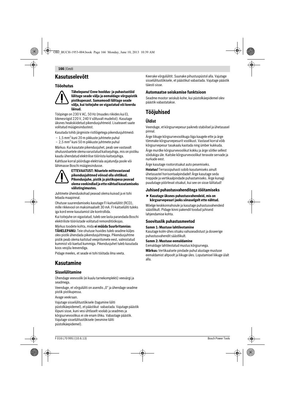 Kasutuselevõtt, Kasutamine, Tööjuhised | Bosch AQT 35-12 User Manual | Page 166 / 205