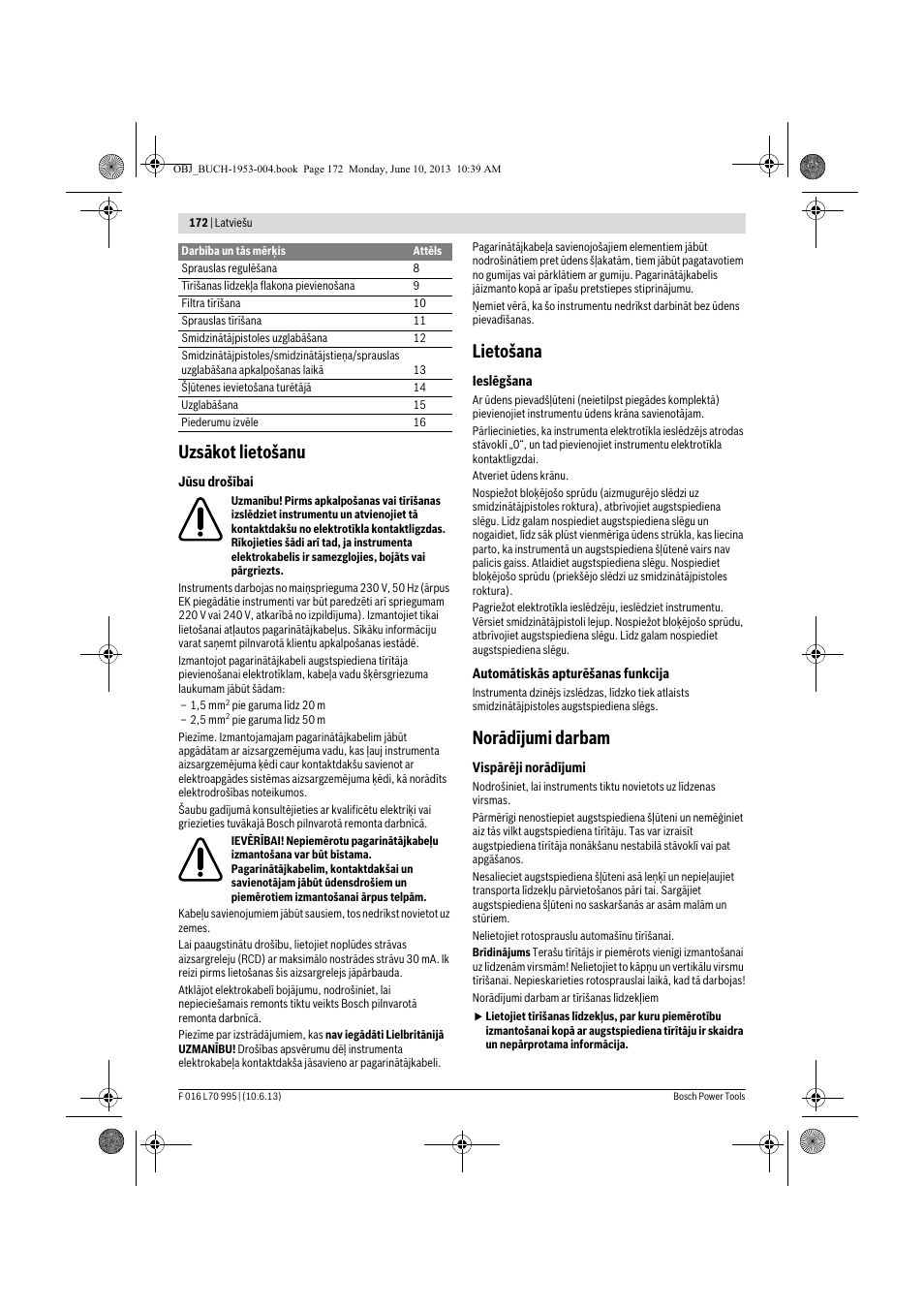 Uzsākot lietošanu, Lietošana, Norādījumi darbam | Bosch AQT 35-12 User Manual | Page 172 / 205