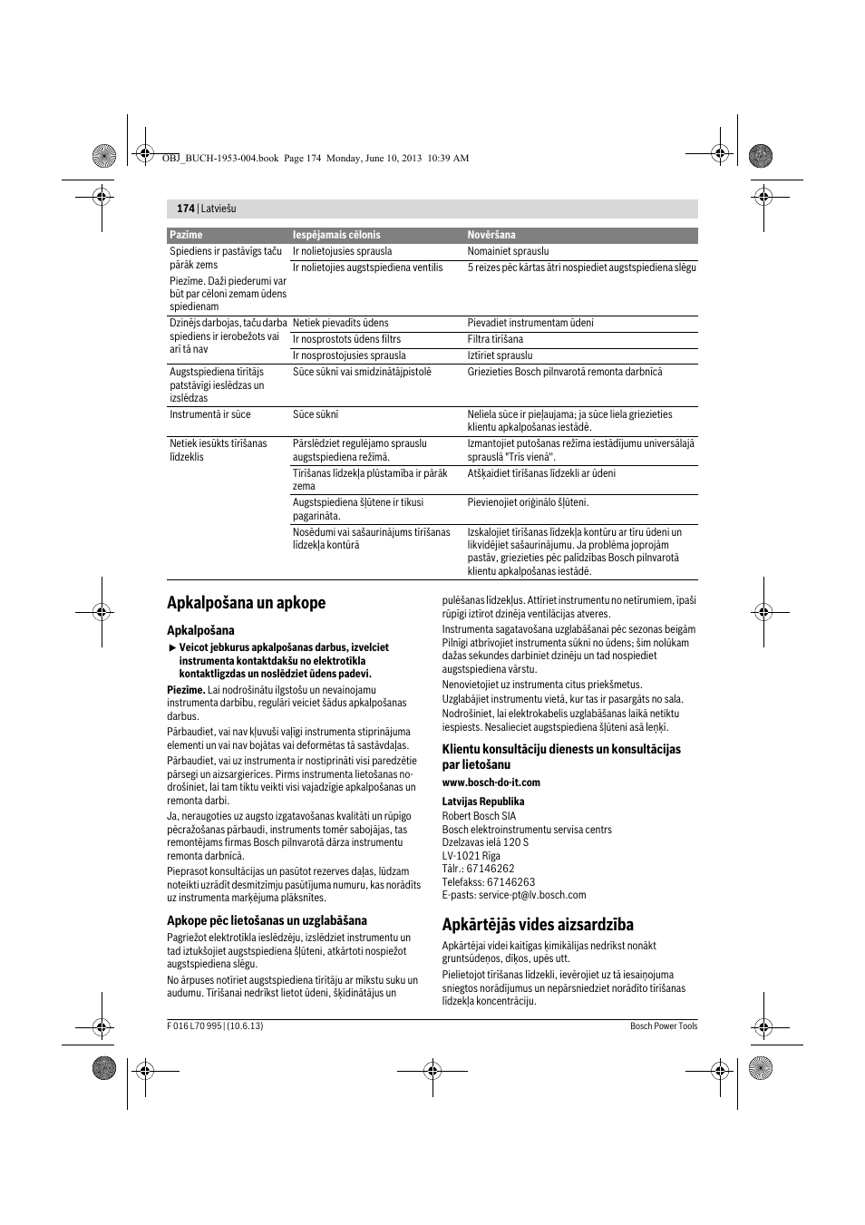 Apkalpošana un apkope, Apkārtējās vides aizsardzība | Bosch AQT 35-12 User Manual | Page 174 / 205