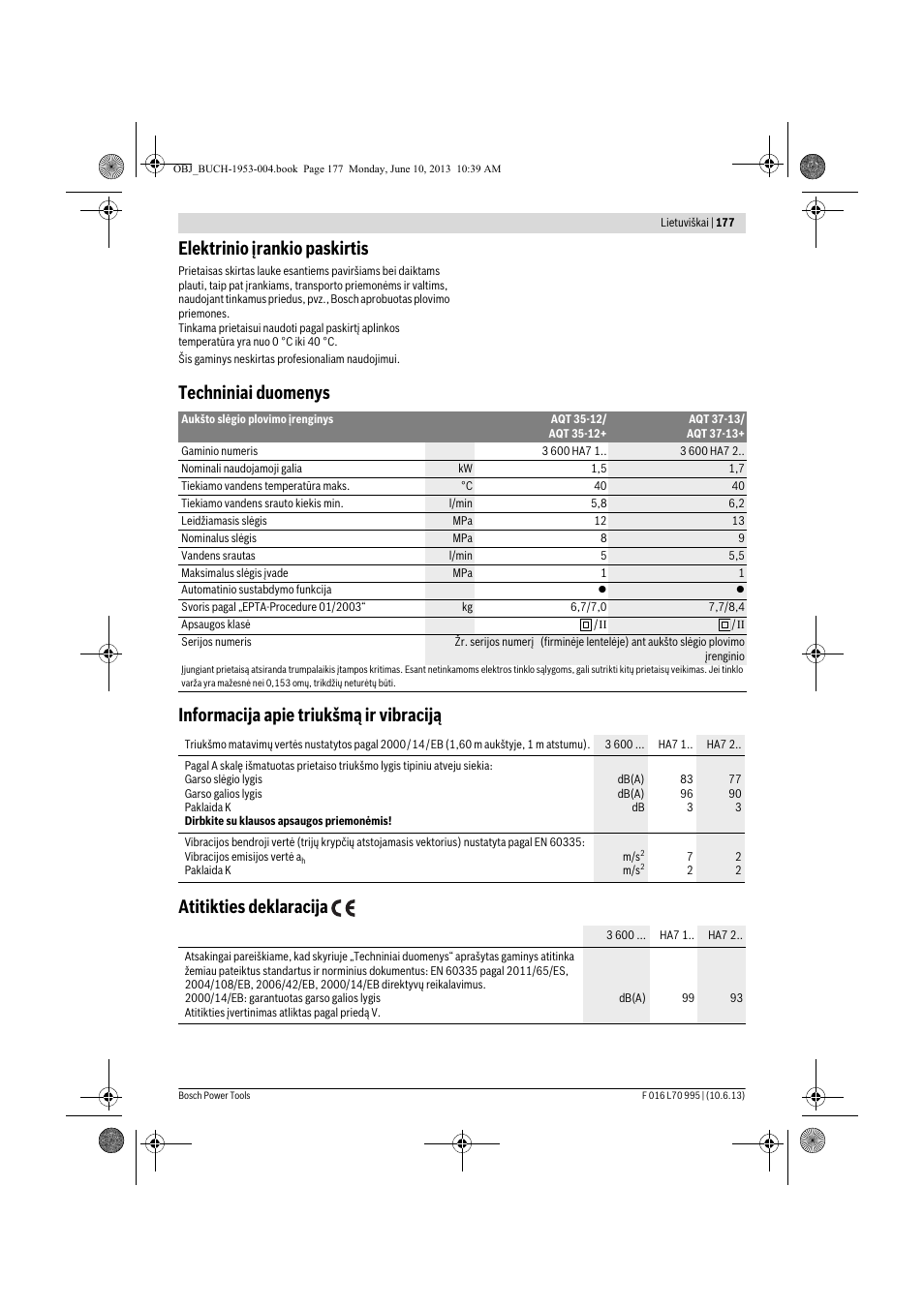 Elektrinio įrankio paskirtis | Bosch AQT 35-12 User Manual | Page 177 / 205