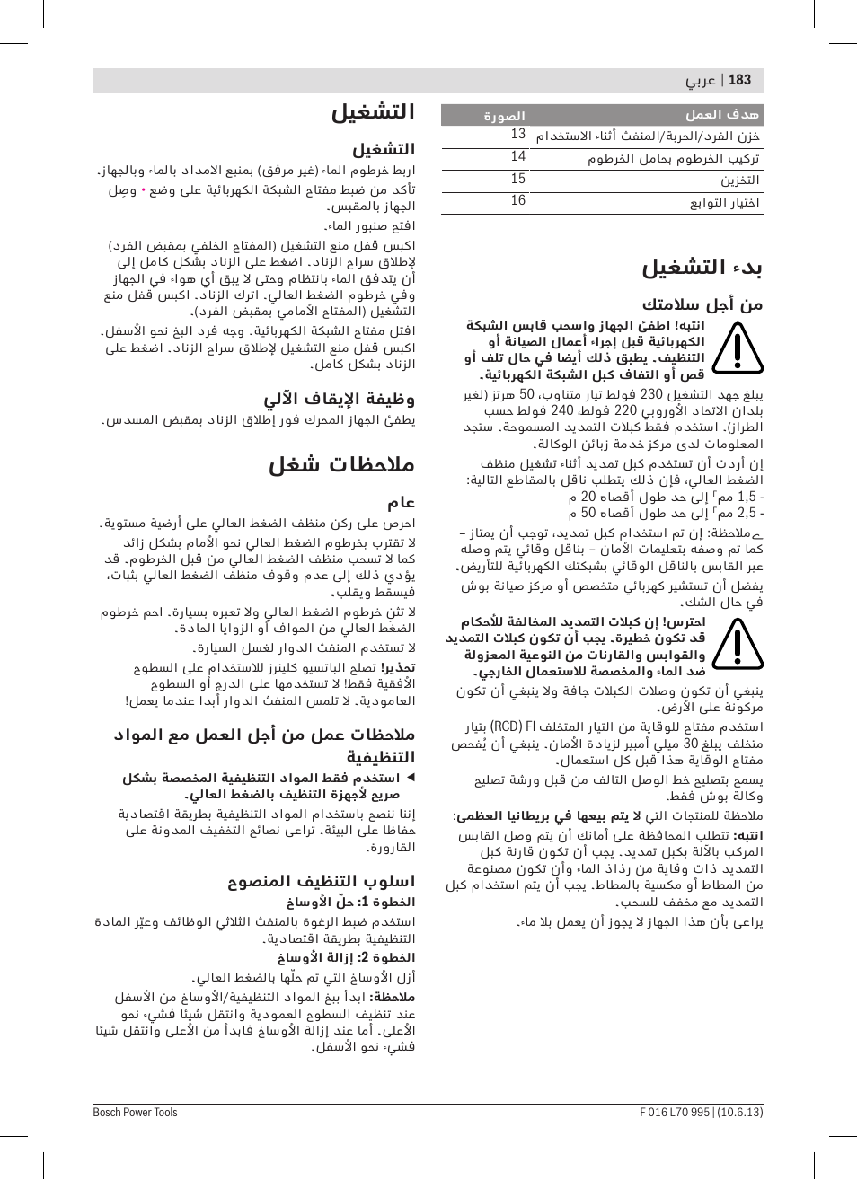 ليغشتلا ءدب, ليغشتلا, لغش تاظحلام | Bosch AQT 35-12 User Manual | Page 183 / 205