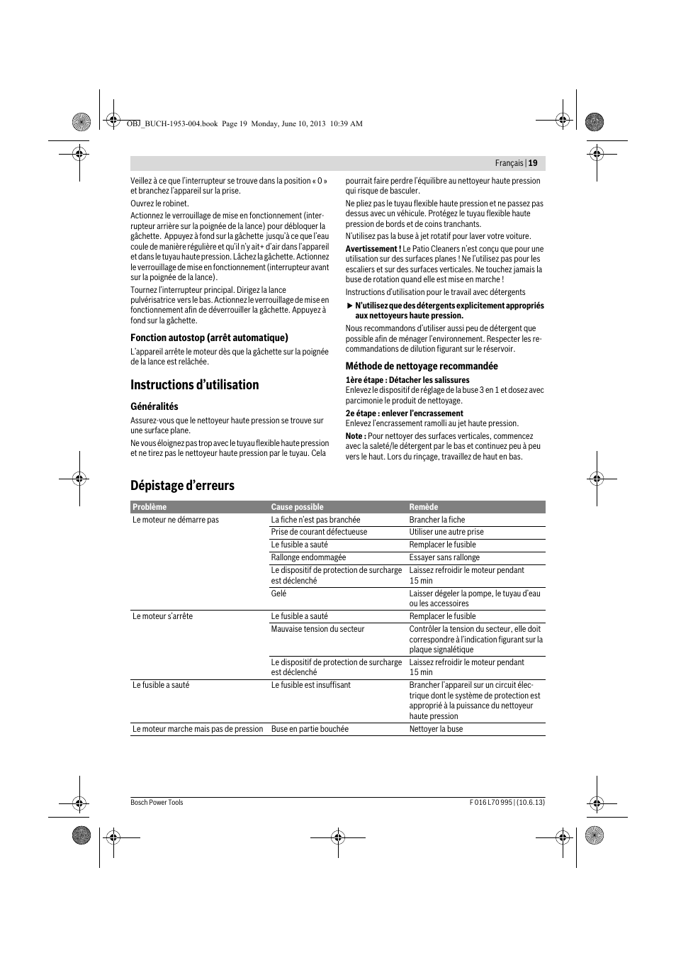 Instructions d’utilisation, Dépistage d’erreurs | Bosch AQT 35-12 User Manual | Page 19 / 205