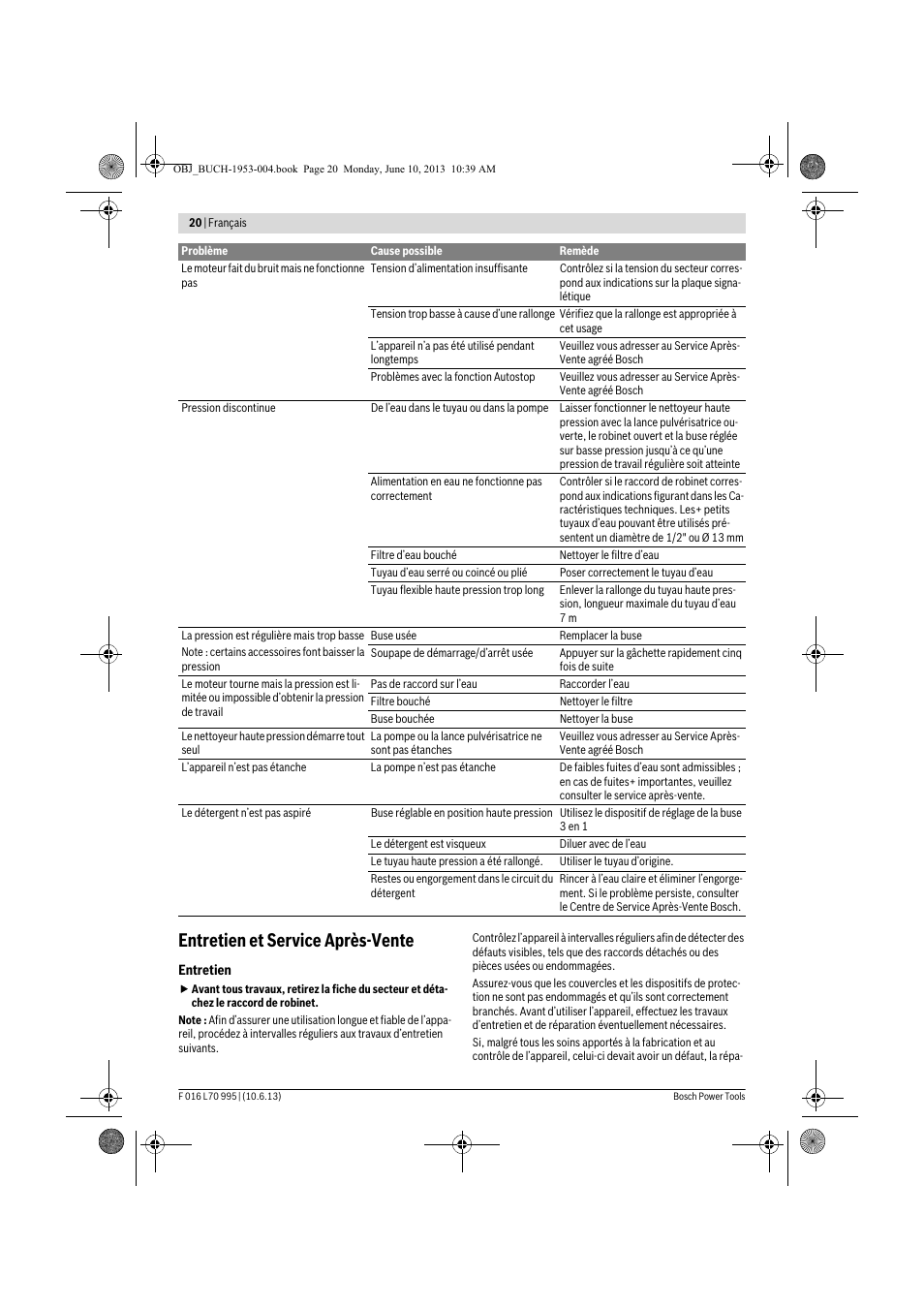 Entretien et service après-vente | Bosch AQT 35-12 User Manual | Page 20 / 205