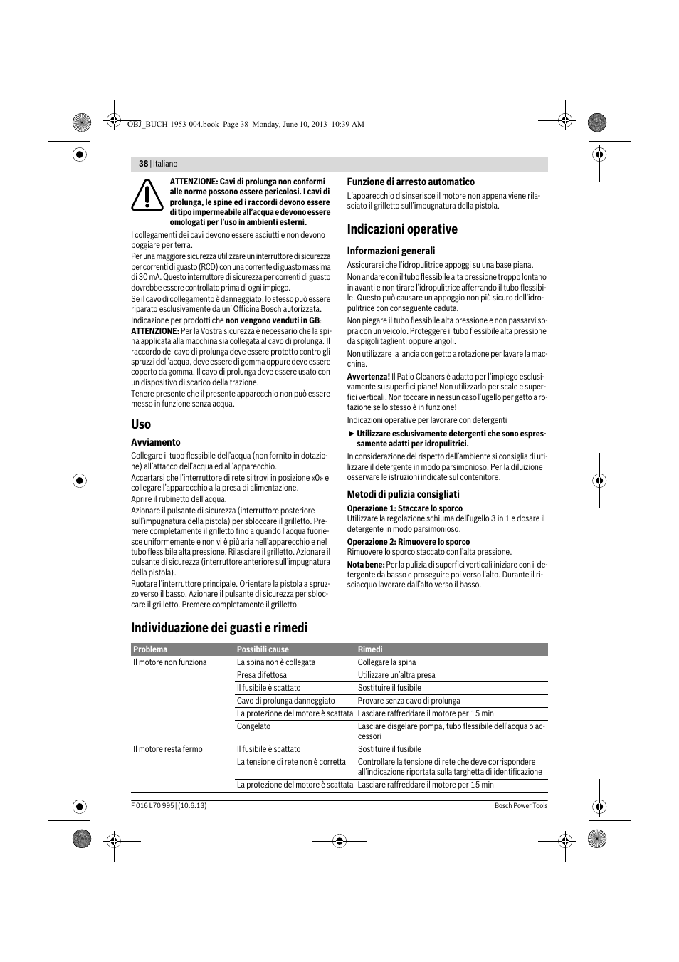 Indicazioni operative, Individuazione dei guasti e rimedi | Bosch AQT 35-12 User Manual | Page 38 / 205