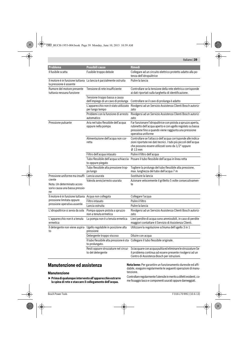 Manutenzione ed assistenza | Bosch AQT 35-12 User Manual | Page 39 / 205