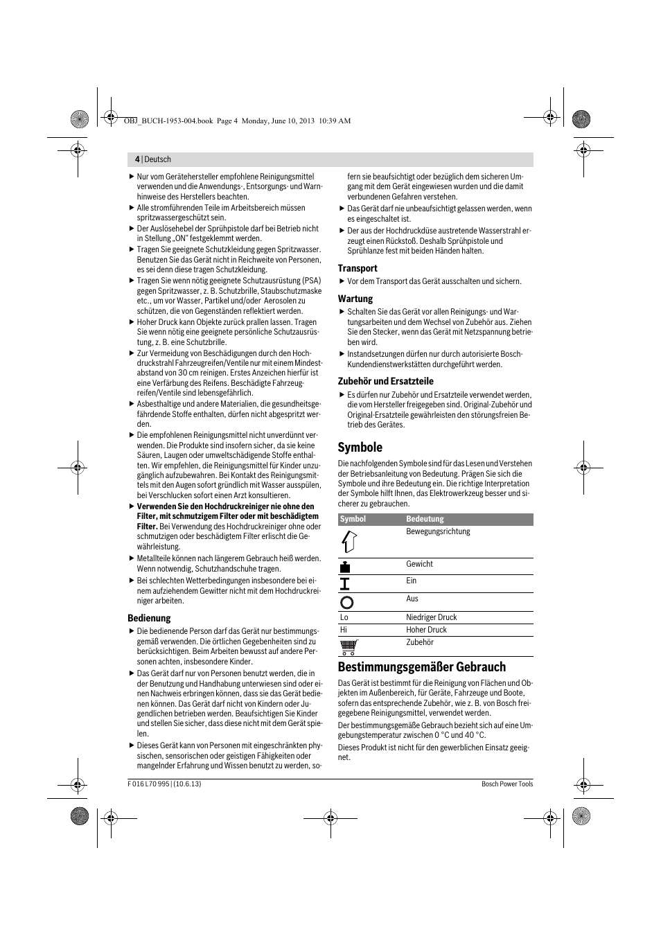 Symbole, Bestimmungsgemäßer gebrauch | Bosch AQT 35-12 User Manual | Page 4 / 205