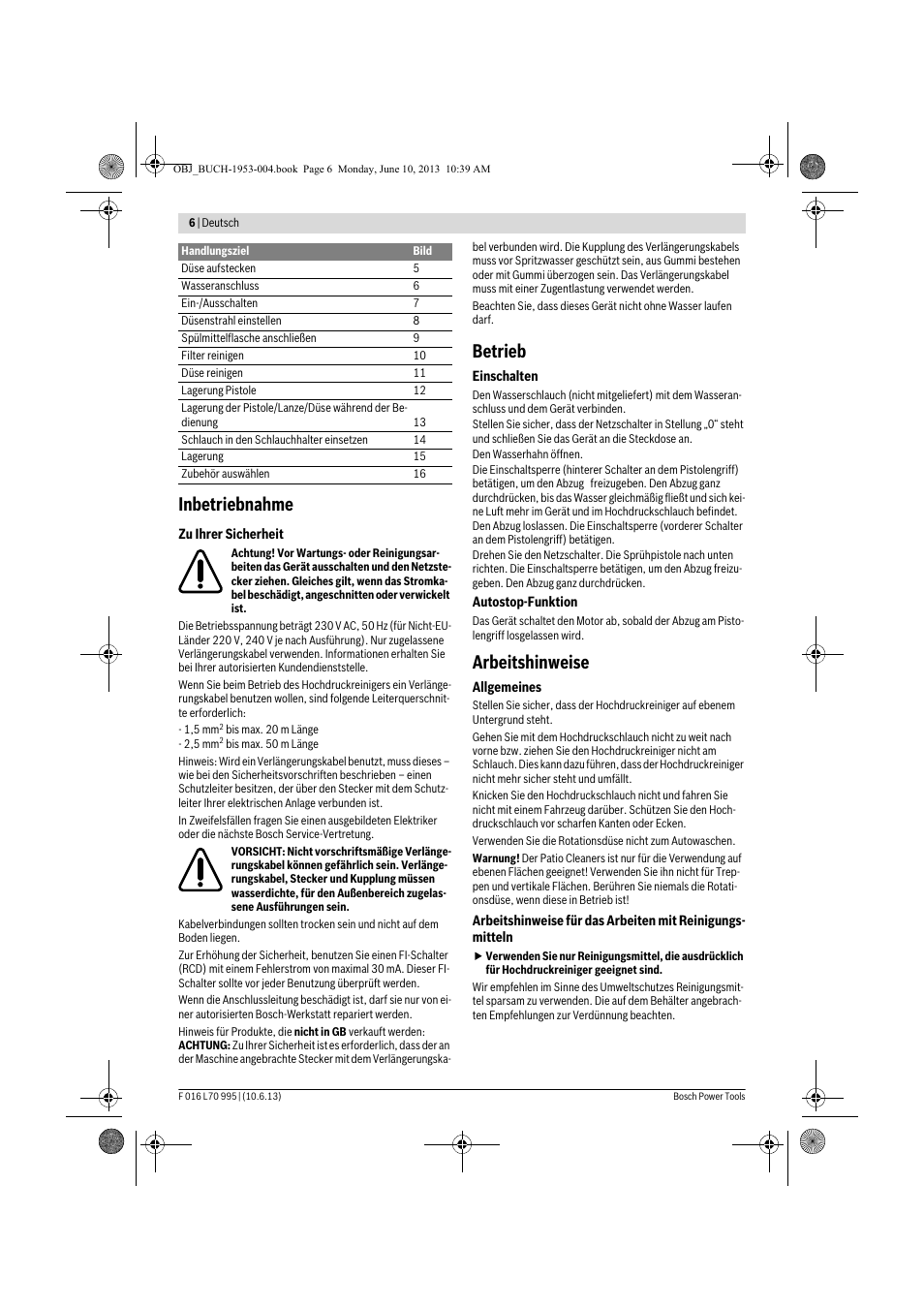 Inbetriebnahme, Betrieb, Arbeitshinweise | Bosch AQT 35-12 User Manual | Page 6 / 205