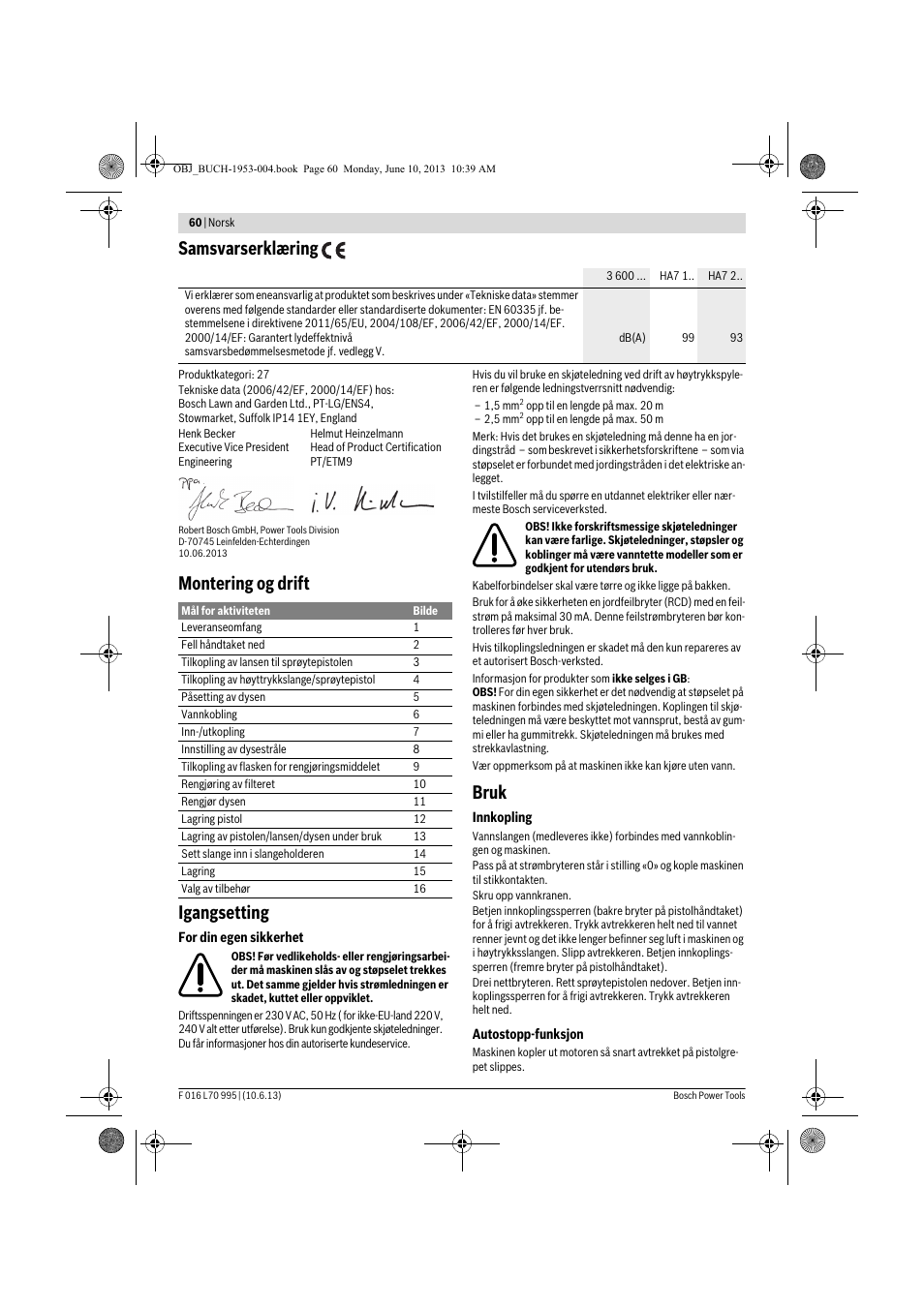 Samsvarserklæring, Montering og drift igangsetting, Bruk | Bosch AQT 35-12 User Manual | Page 60 / 205