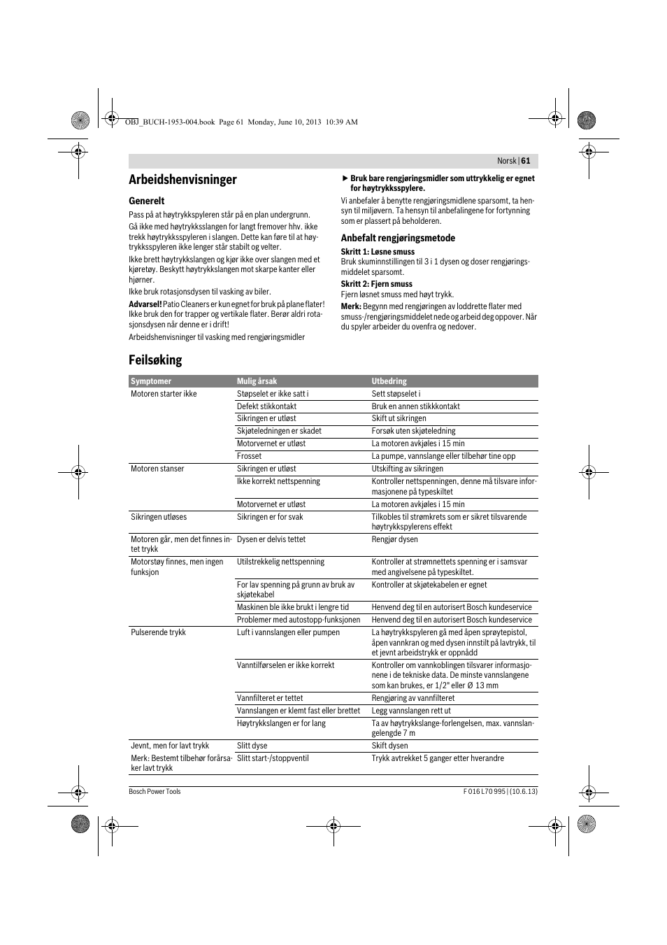 Arbeidshenvisninger, Feilsøking | Bosch AQT 35-12 User Manual | Page 61 / 205