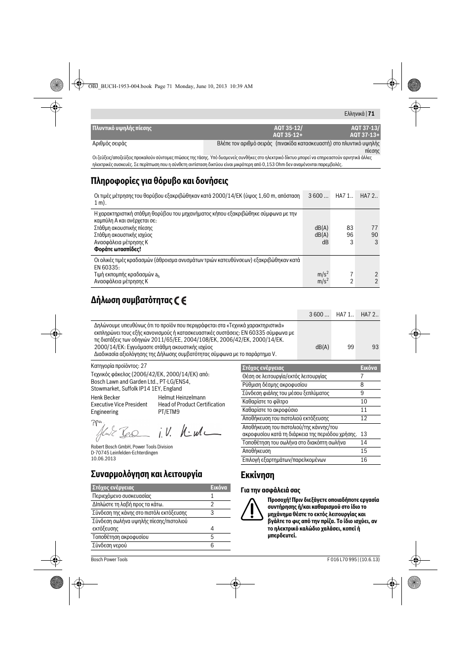 Συναρμολόγηση και λειτουργία εκκίνηση | Bosch AQT 35-12 User Manual | Page 71 / 205