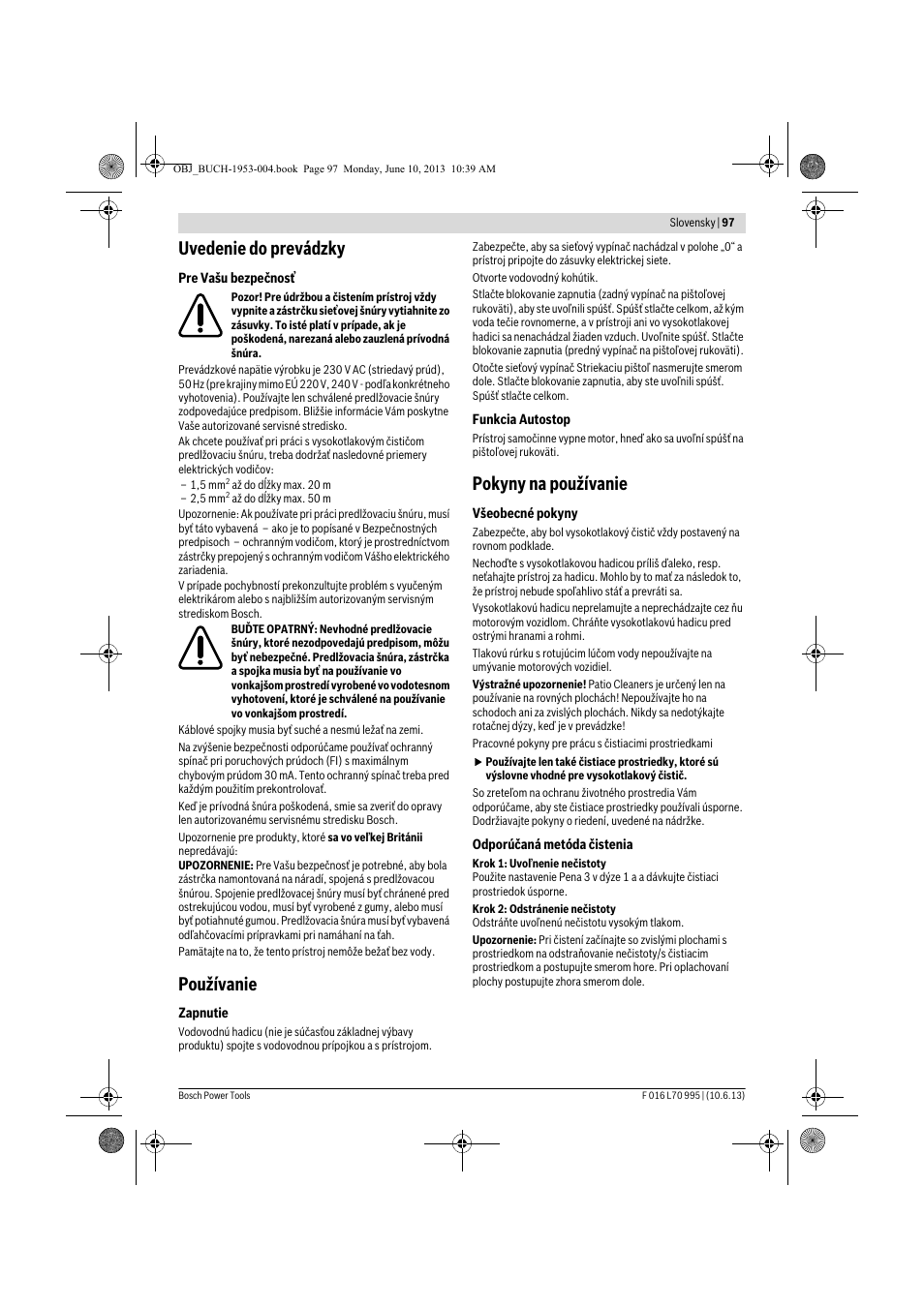 Uvedenie do prevádzky, Používanie, Pokyny na používanie | Bosch AQT 35-12 User Manual | Page 97 / 205