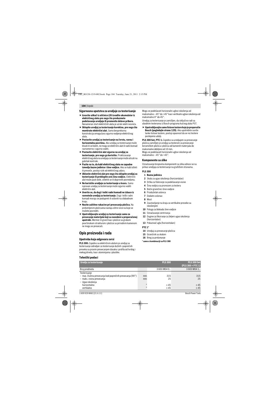 Opis proizvoda i rada | Bosch PLS 300 User Manual | Page 104 / 130
