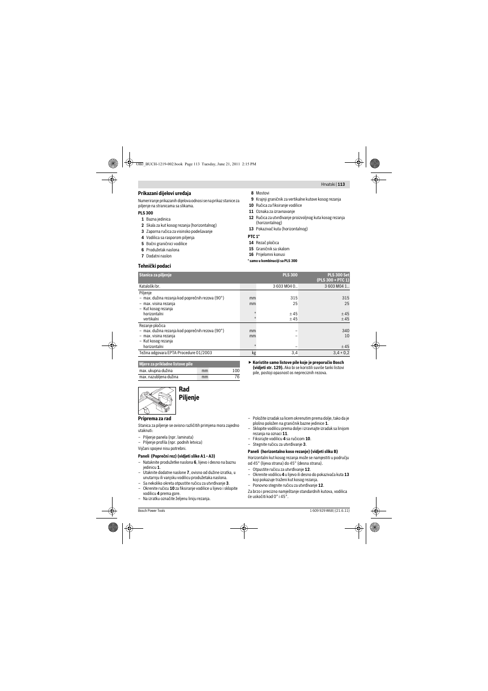 Rad piljenje | Bosch PLS 300 User Manual | Page 113 / 130