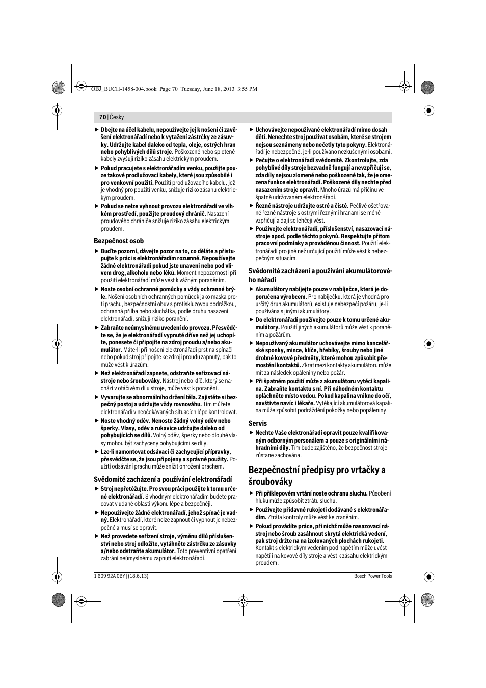 Bezpečnostní předpisy pro vrtačky a šroubováky | Bosch GSB 10,8-2-LI Professional User Manual | Page 70 / 157