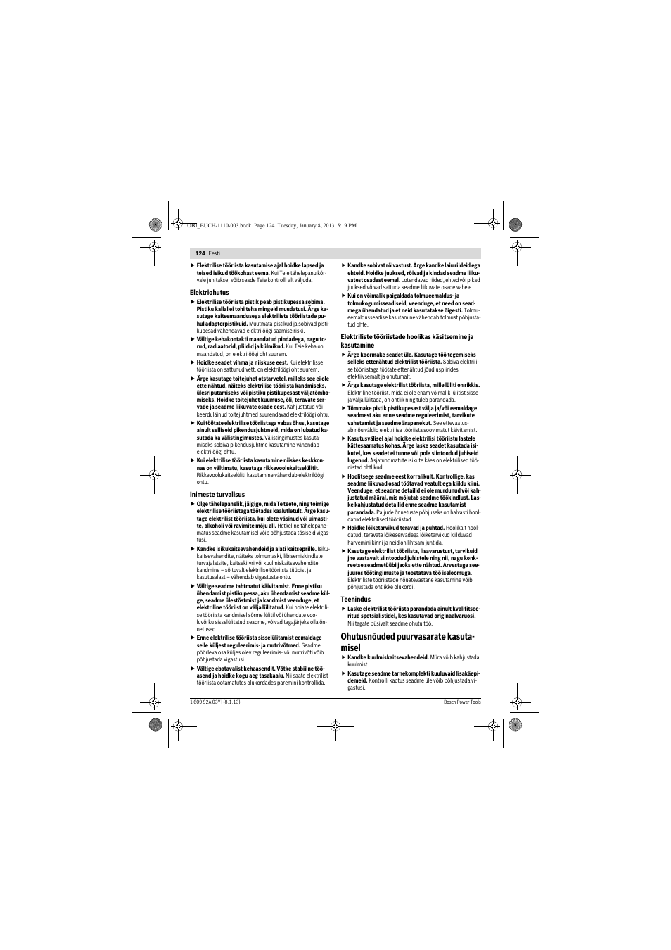 Ohutusnõuded puurvasarate kasuta- misel | Bosch GBH 2-20 D Professional User Manual | Page 124 / 158