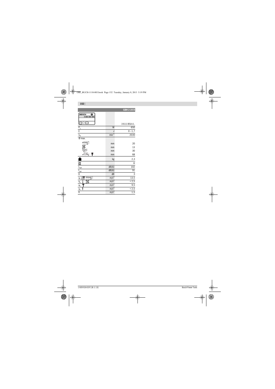 Bosch GBH 2-20 D Professional User Manual | Page 152 / 158