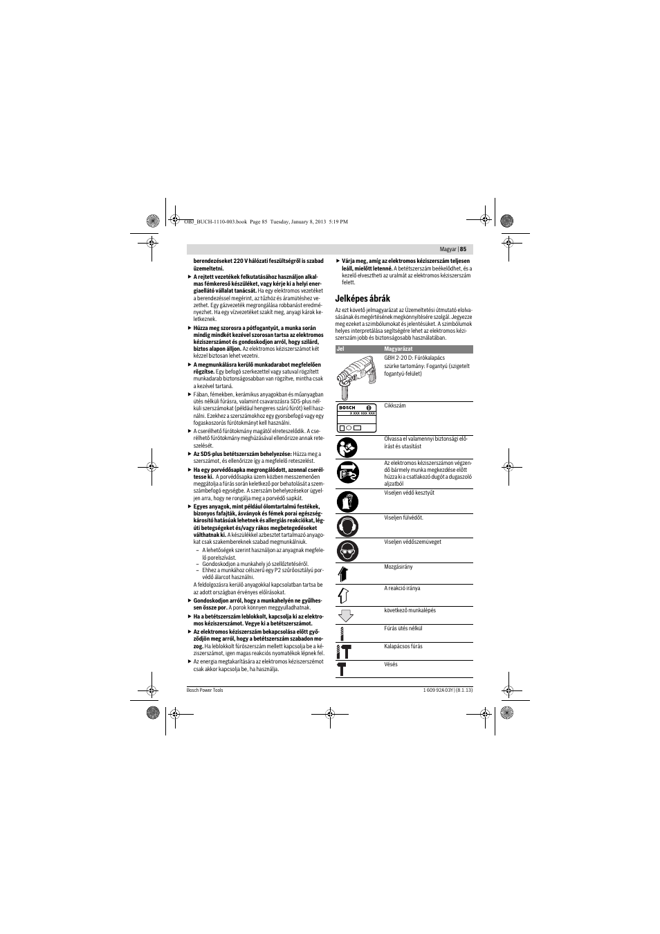 Jelképes ábrák | Bosch GBH 2-20 D Professional User Manual | Page 85 / 158