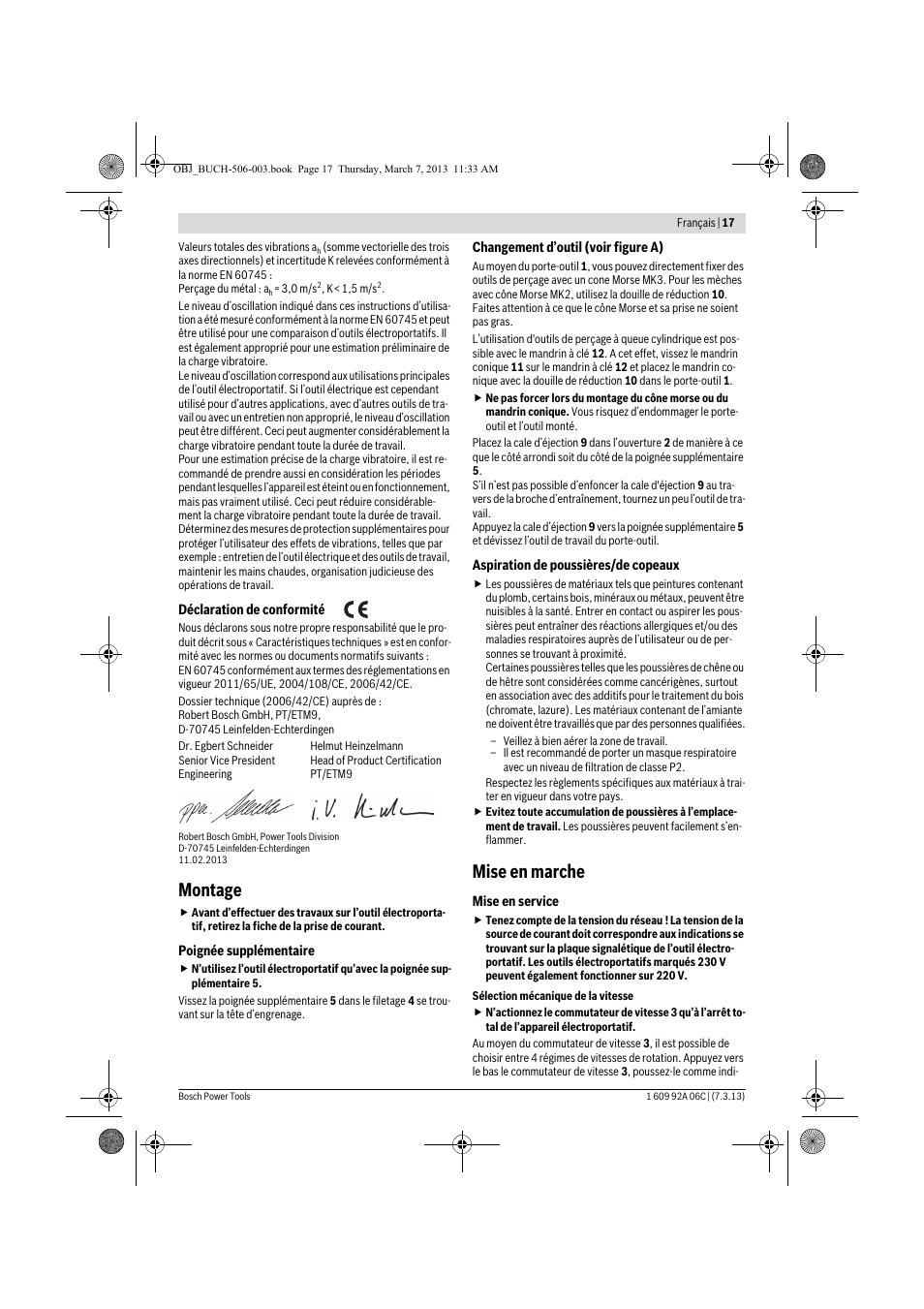 Montage, Mise en marche | Bosch GBM 32-4 Professional User Manual | Page 17 / 138