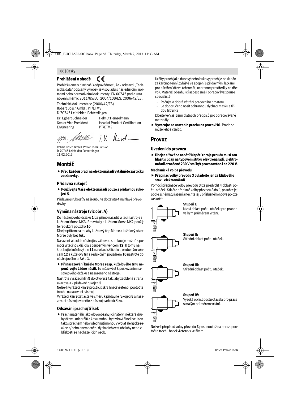 Montáž, Provoz | Bosch GBM 32-4 Professional User Manual | Page 68 / 138