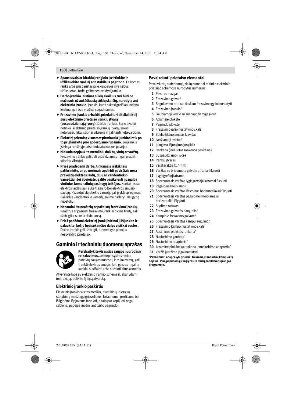 Gaminio ir techninių duomenų aprašas | Bosch GKF 600 Professional User Manual | Page 160 / 178