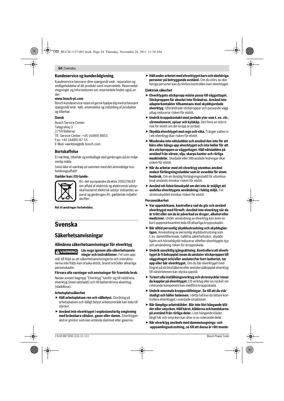 Svenska, Säkerhetsanvisningar | Bosch GKF 600 Professional User Manual | Page 54 / 178