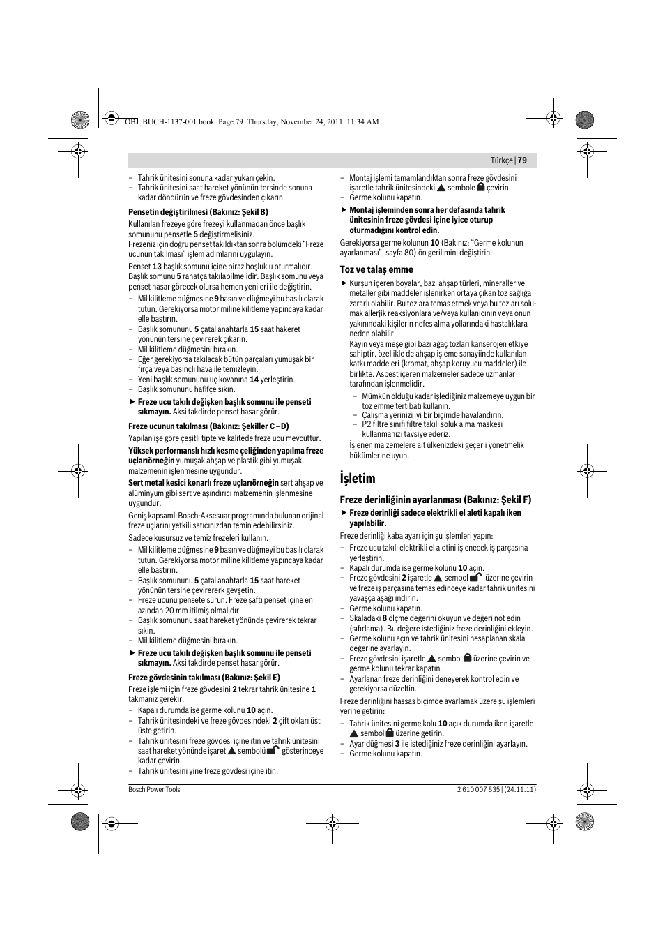Işletim | Bosch GKF 600 Professional User Manual | Page 79 / 178