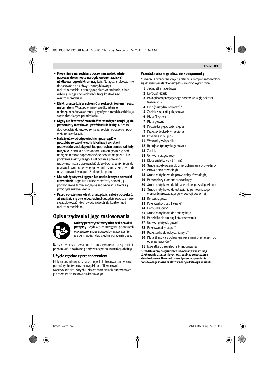 Opis urządzenia i jego zastosowania | Bosch GKF 600 Professional User Manual | Page 83 / 178