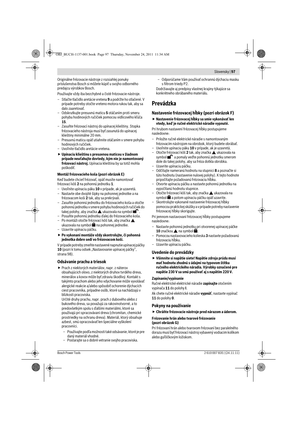 Prevádzka | Bosch GKF 600 Professional User Manual | Page 97 / 178