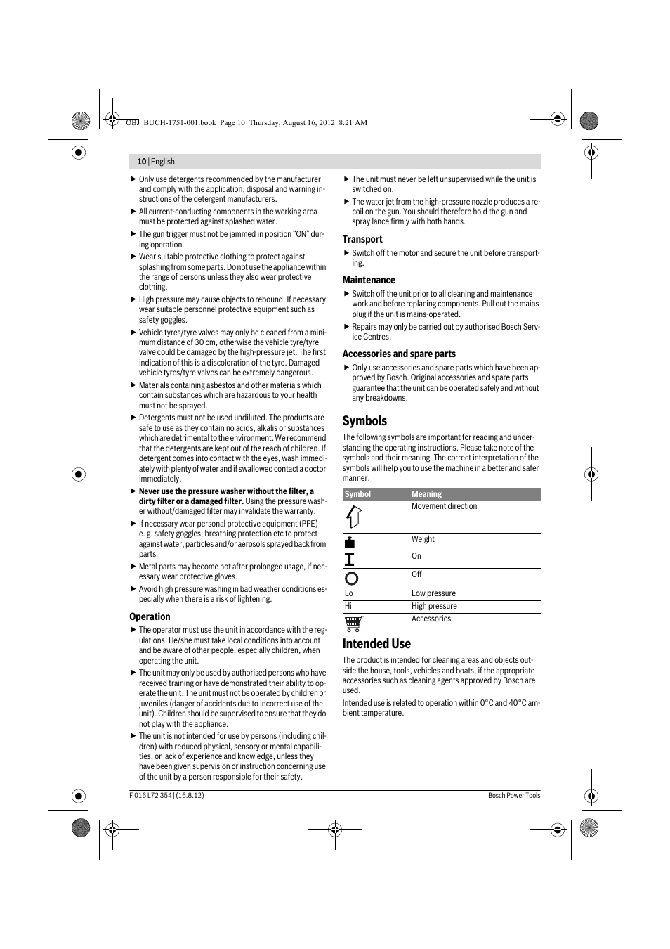 Symbols, Intended use | Bosch GHP 5-13 C User Manual | Page 10 / 178