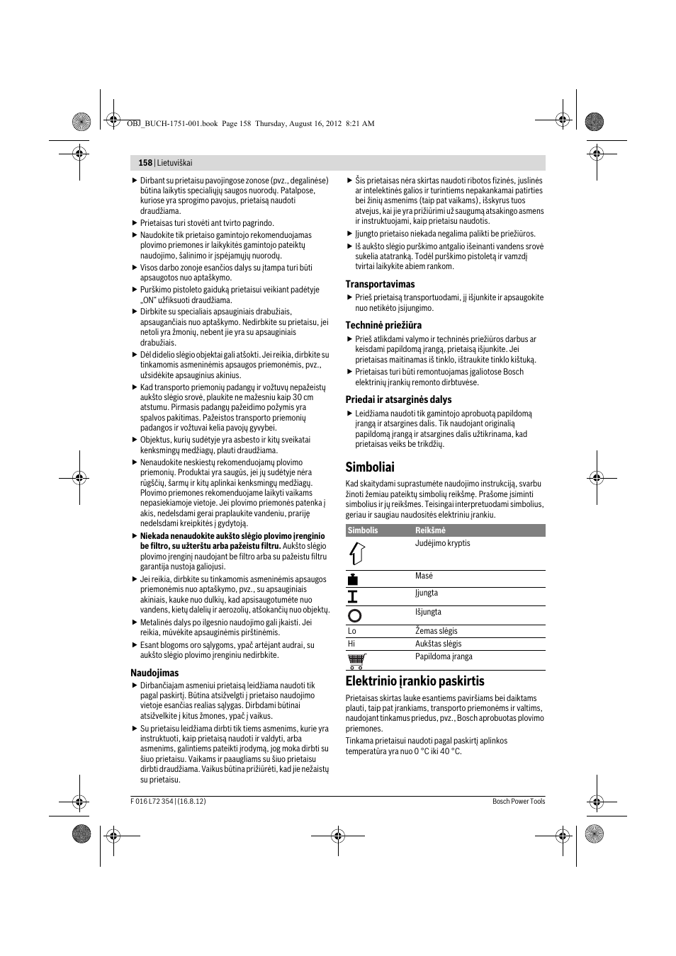 Simboliai, Elektrinio įrankio paskirtis | Bosch GHP 5-13 C User Manual | Page 158 / 178