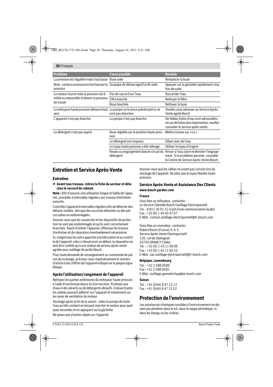Entretien et service après-vente, Protection de l’environnement | Bosch GHP 5-13 C User Manual | Page 20 / 178