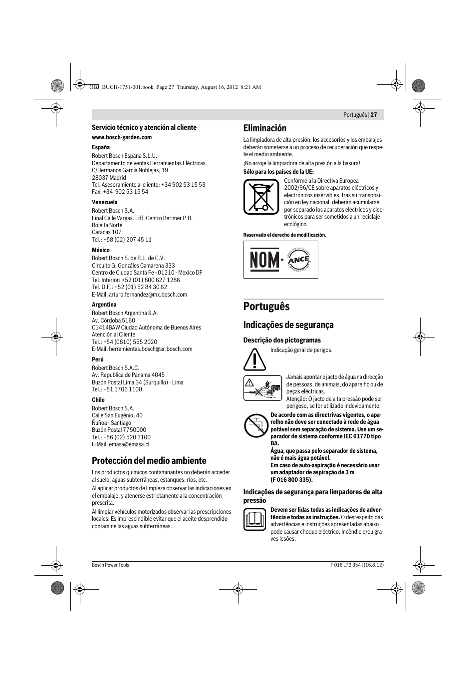Português, Protección del medio ambiente, Eliminación | Indicações de segurança | Bosch GHP 5-13 C User Manual | Page 27 / 178