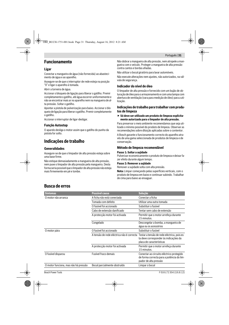 Funcionamento, Indicações de trabalho, Busca de erros | Bosch GHP 5-13 C User Manual | Page 31 / 178