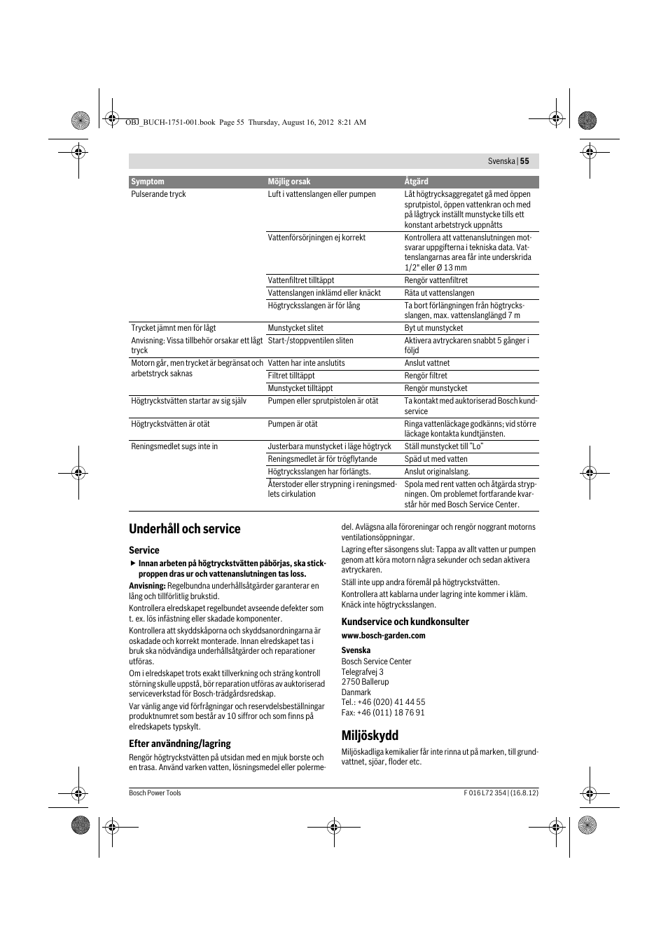 Underhåll och service, Miljöskydd | Bosch GHP 5-13 C User Manual | Page 55 / 178