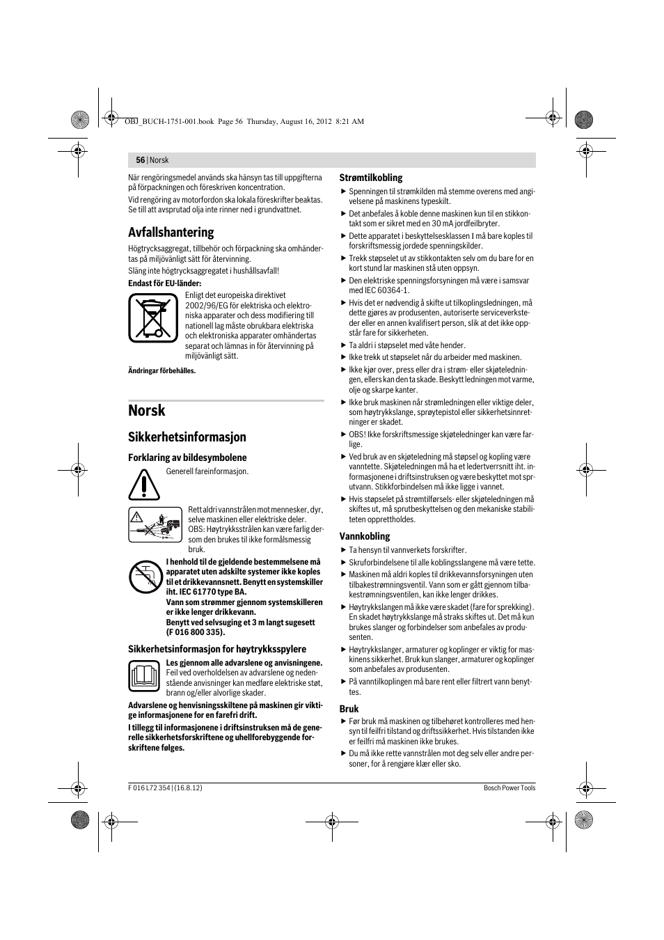 Norsk, Avfallshantering, Sikkerhetsinformasjon | Bosch GHP 5-13 C User Manual | Page 56 / 178