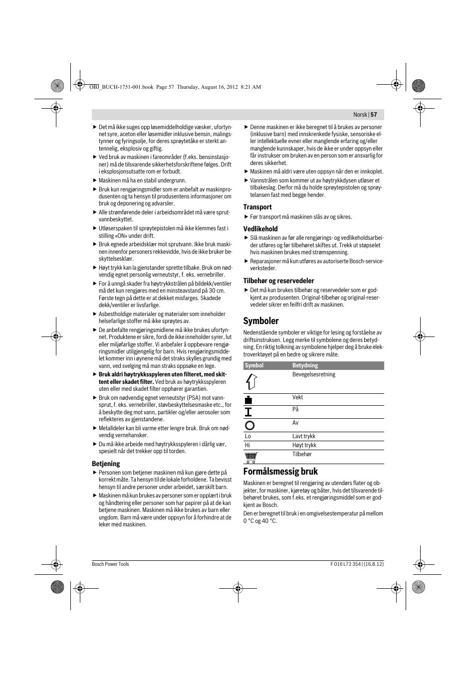 Symboler, Formålsmessig bruk | Bosch GHP 5-13 C User Manual | Page 57 / 178