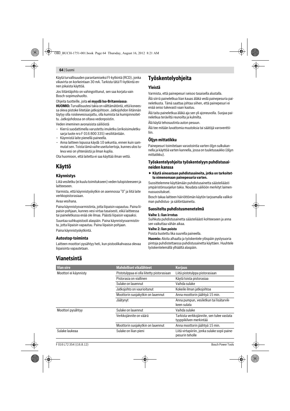 Käyttö, Työskentelyohjeita, Vianetsintä | Bosch GHP 5-13 C User Manual | Page 64 / 178